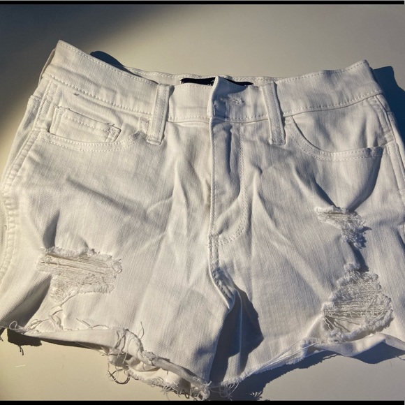 Hollister Pants - White ripped jean shorts